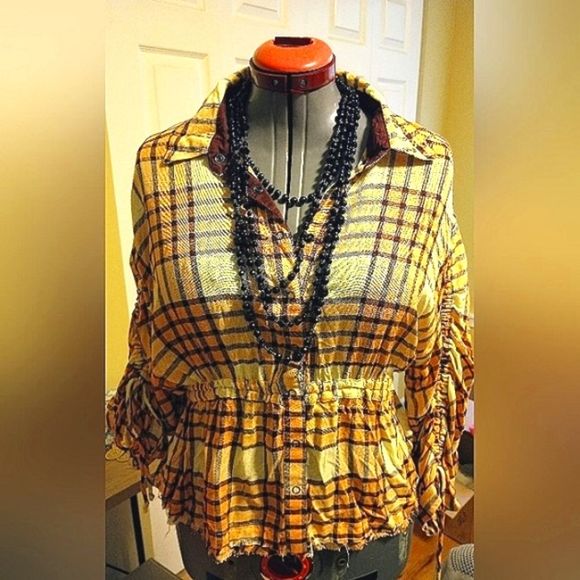 Free People, NWT, Retails $118; Peach Tree Combo Shirt, Boho - Picture 1 of 6